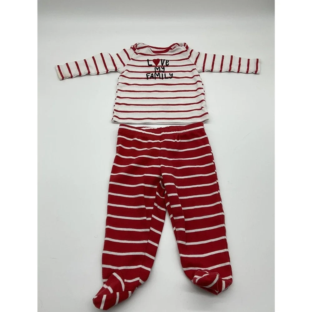 Carters Pajama Set Infant 6M Love My Family Footed Pants Baby Sleepwear Red Whit